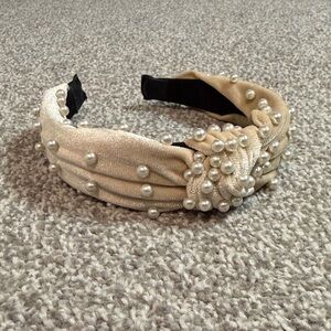 Pearl-Studded Tan Headband